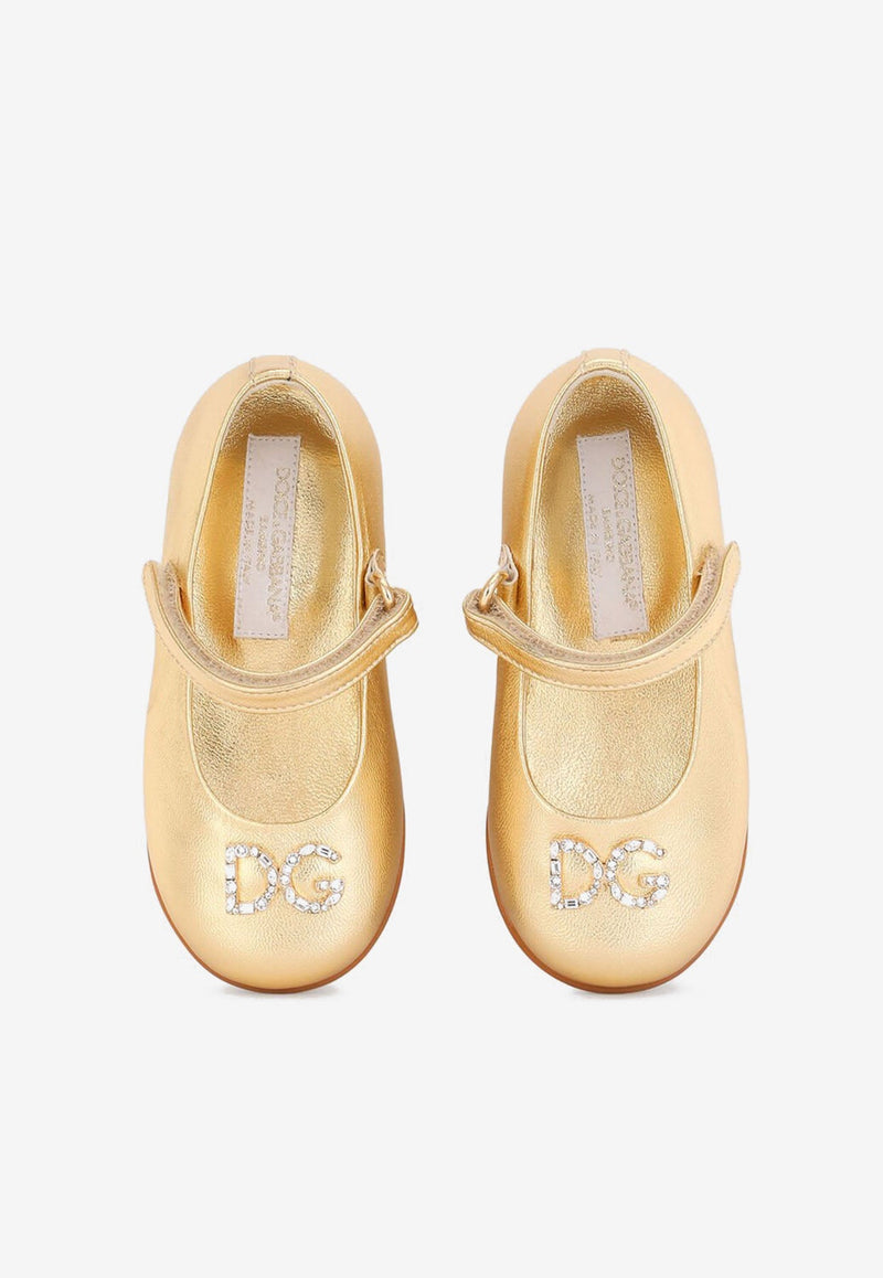 Baby Girls Mary Jane Metallic Leather Ballerinas