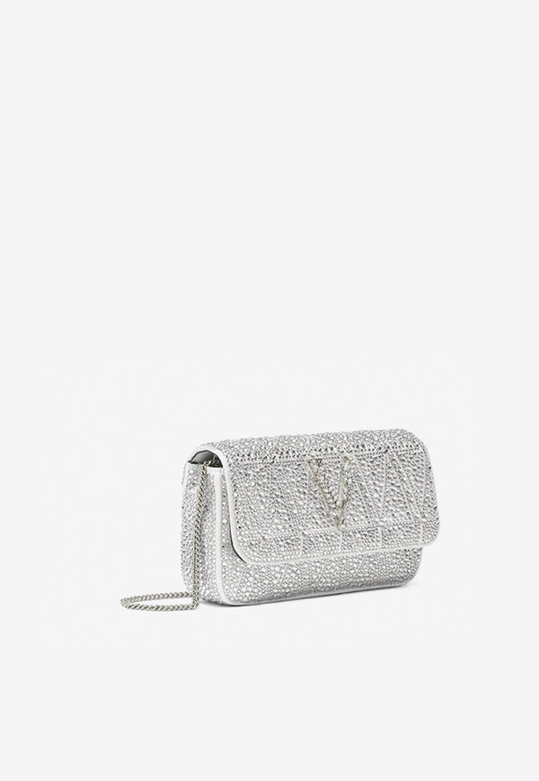 Versace Mini Virtus Rhinestone-Embellished Clutch Bag Silver DBFI002 1A06487 1W00P