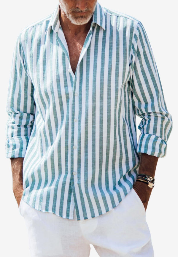 Divin Button-Up Stripe Shirt in Linen