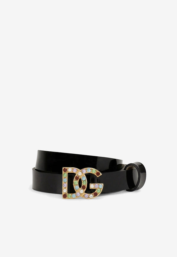 Girls Crystal DG Buckle Belt in Patent Leather
