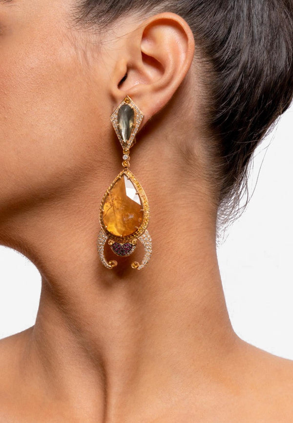 Diamond Paved Drop Earrings in 18-karat Rose Gold