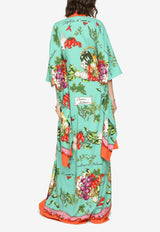 Vegetable Print Long Charmeuse Kaftan