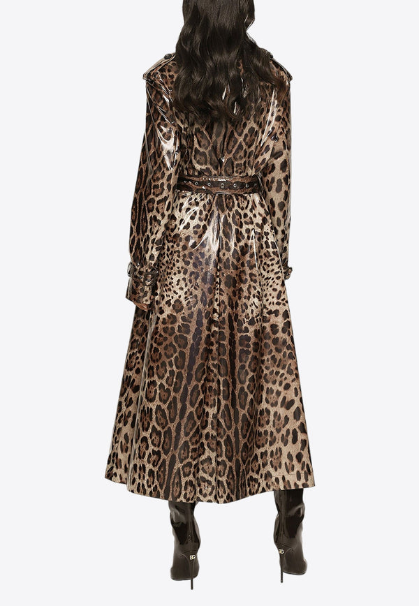 Leopard Print Coated Trench Coat
