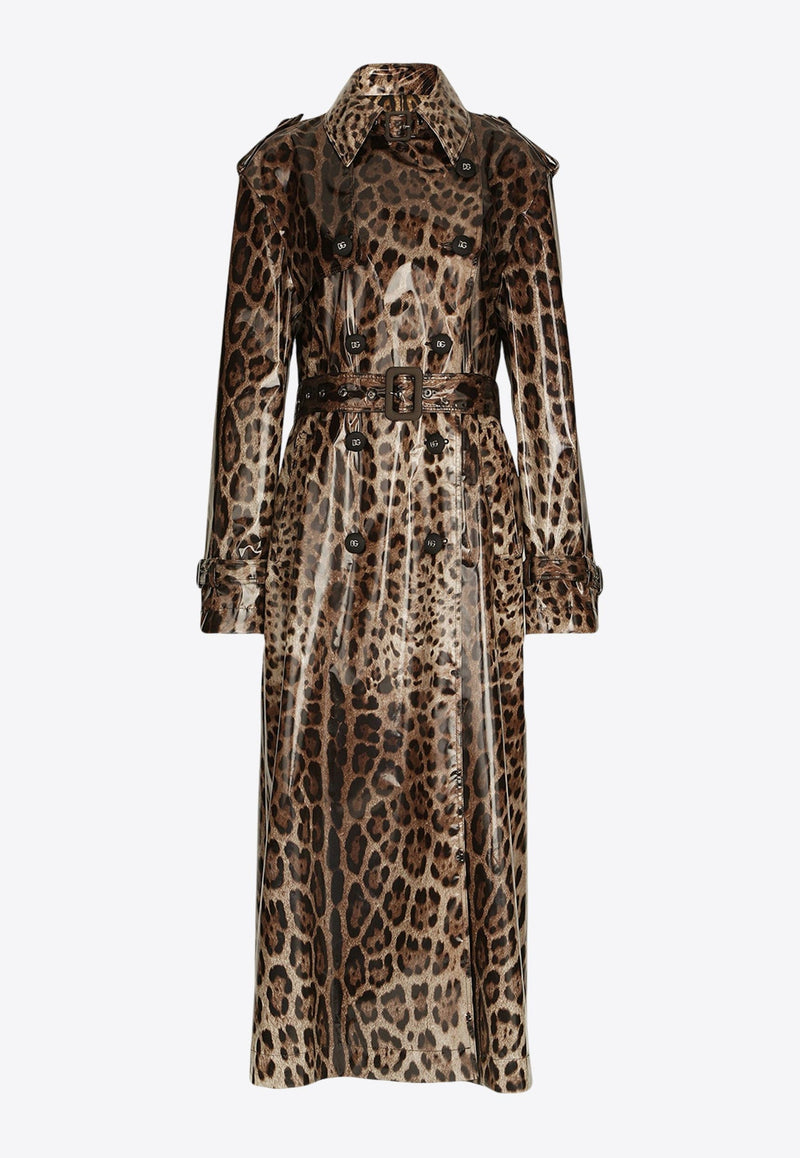 Leopard Print Coated Trench Coat