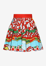Carretto Print Pleated Mini Skirt