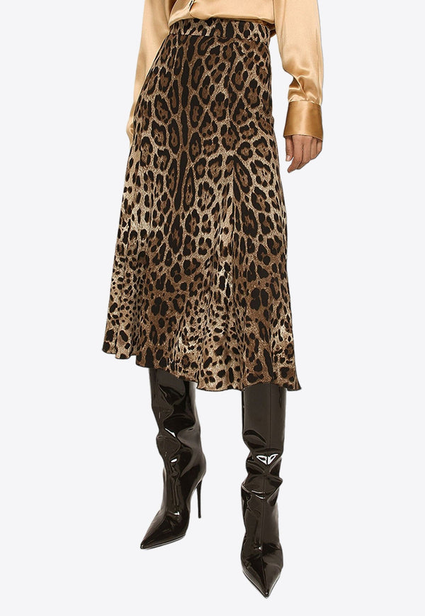 Leopard Print Midi Flared Skirt
