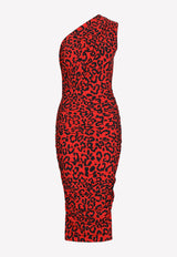 Leopard Print One-Shoulder Midi Dress