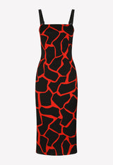 Giraffe Print Silk Midi Dress