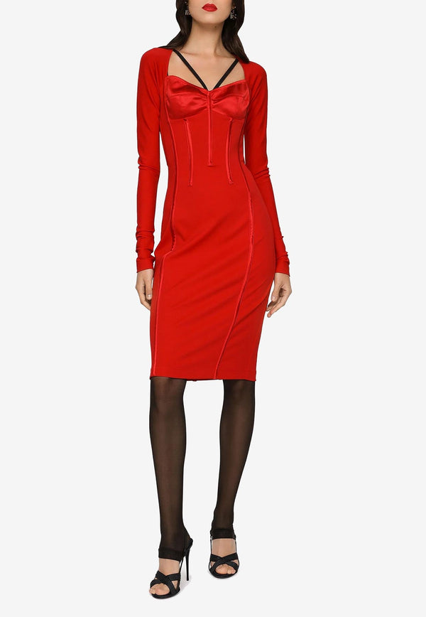Long-Sleeved Corset-Bodice Knee-Length Dress