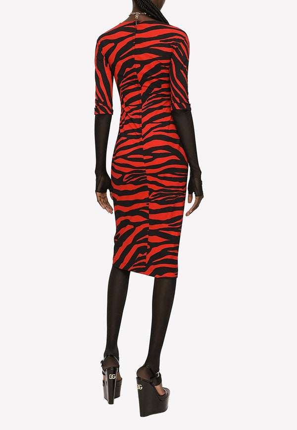 Zebra-Print Jersey Midi Dress