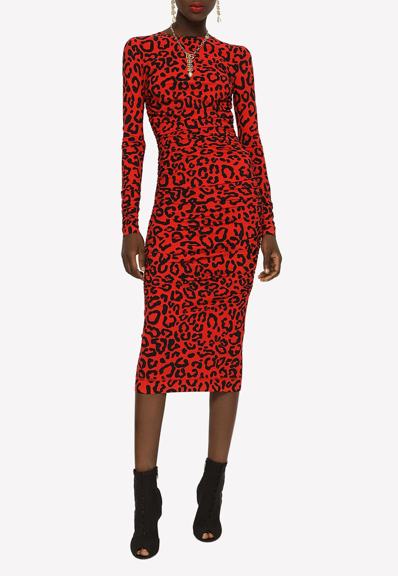 Leopard-Print Jersey Midi Dress
