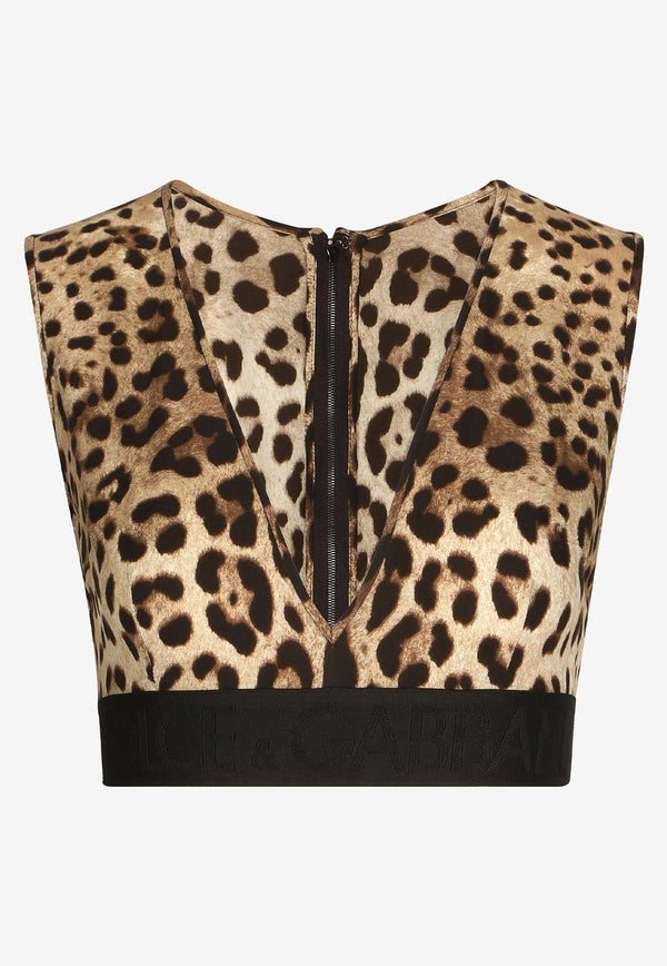 Leopard-Print Charmeuse Cropped Top