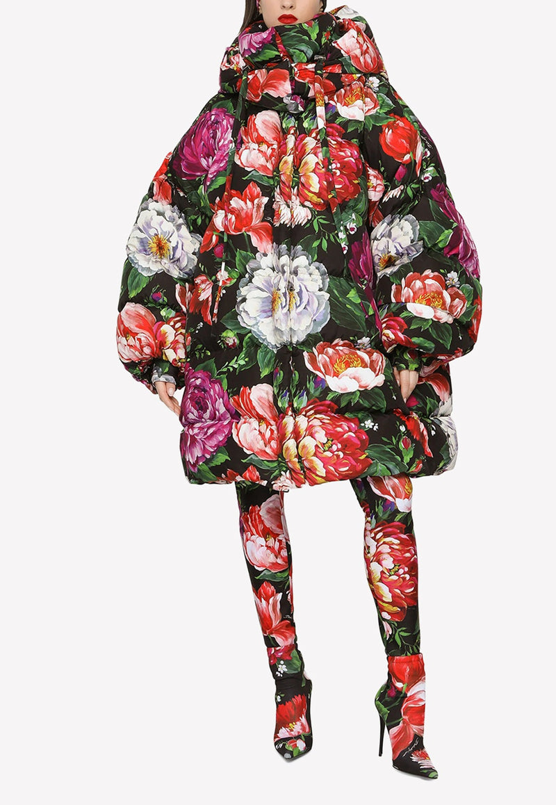Oversized Floral Print Down Jacket