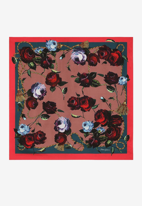 Vintage Rose Print Silk Scarf