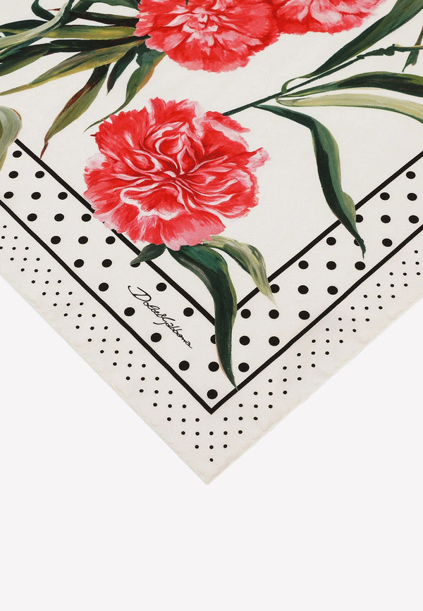 Carnation-Print Twill Silk Scarf