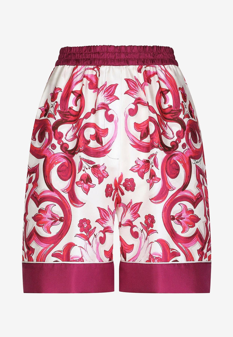 Majolica Print High-Waist Silk Twill Shorts