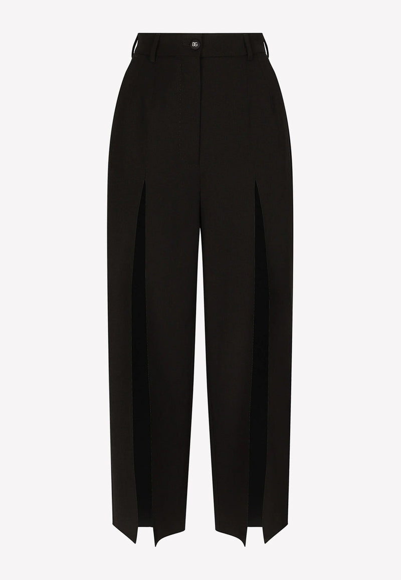 High-Waist Cropped Pants with Slits