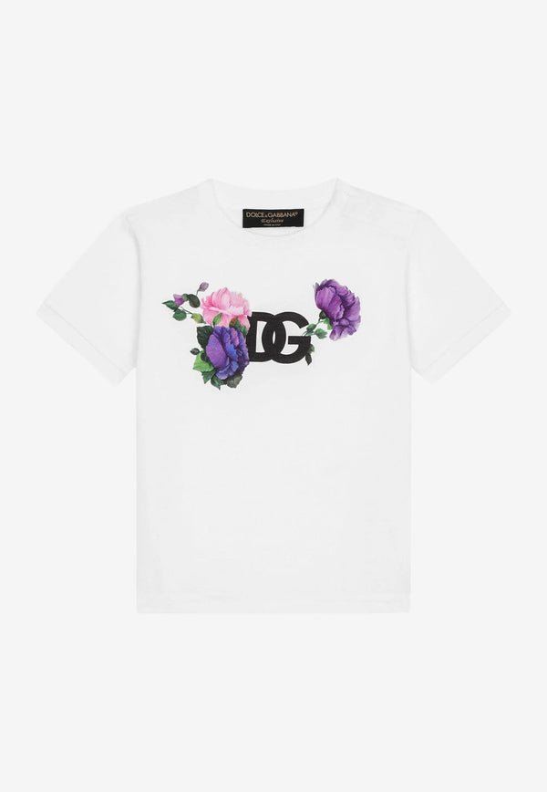 Baby Girls Floral DG Logo Print T-shirt