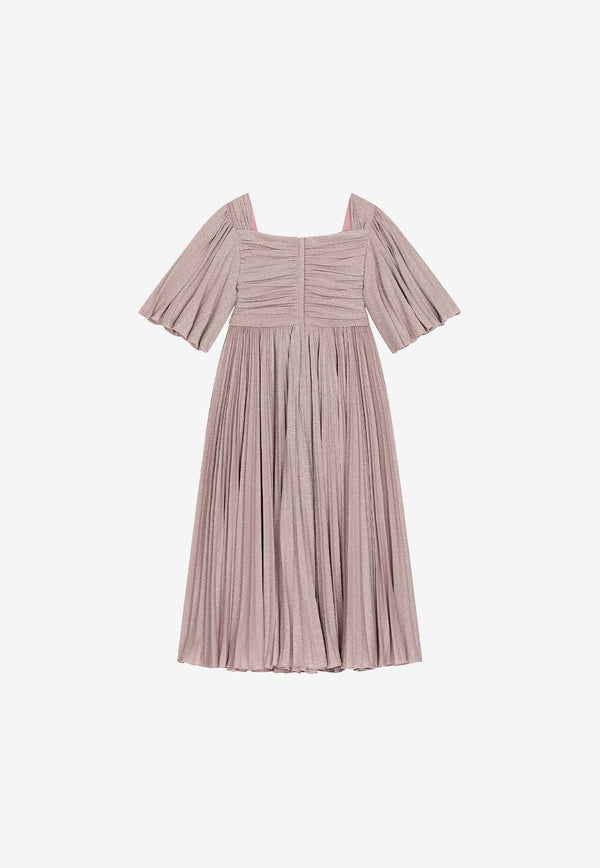 Girls Pleated Lurex Short-Sleeved Dress