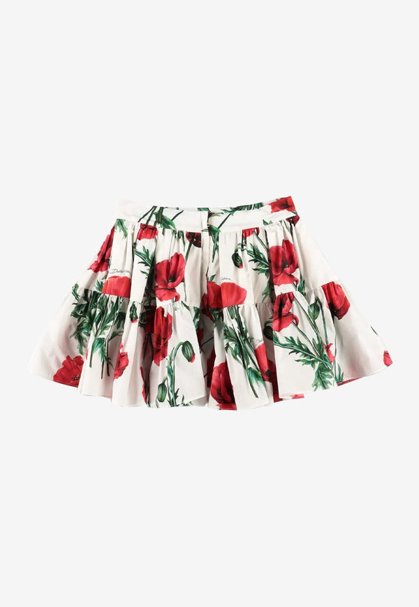 Girls Poppy Print Flared Skirt