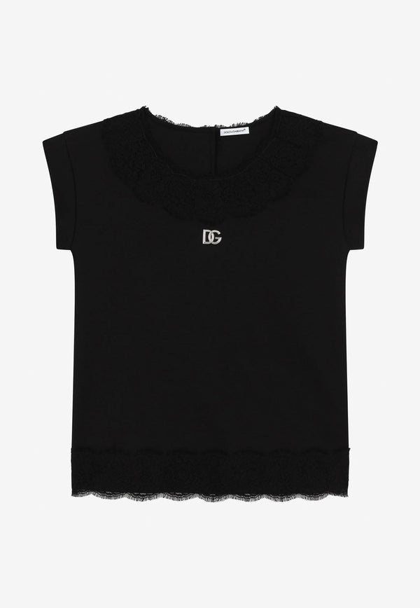 Girls Lace-Trimmed DG Logo T-shirt Dress
