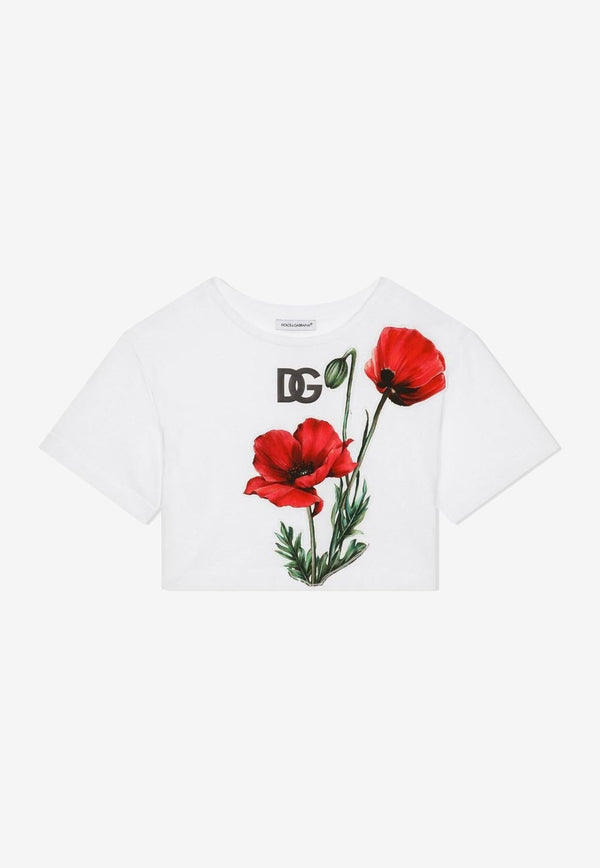 Girls Floral Print Cropped T-shirt