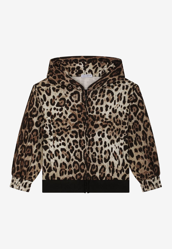 Girls Leopard Print Zip-Up Hoodie