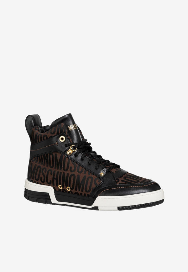 All-Over Jacquard Logo High-Top Sneakers