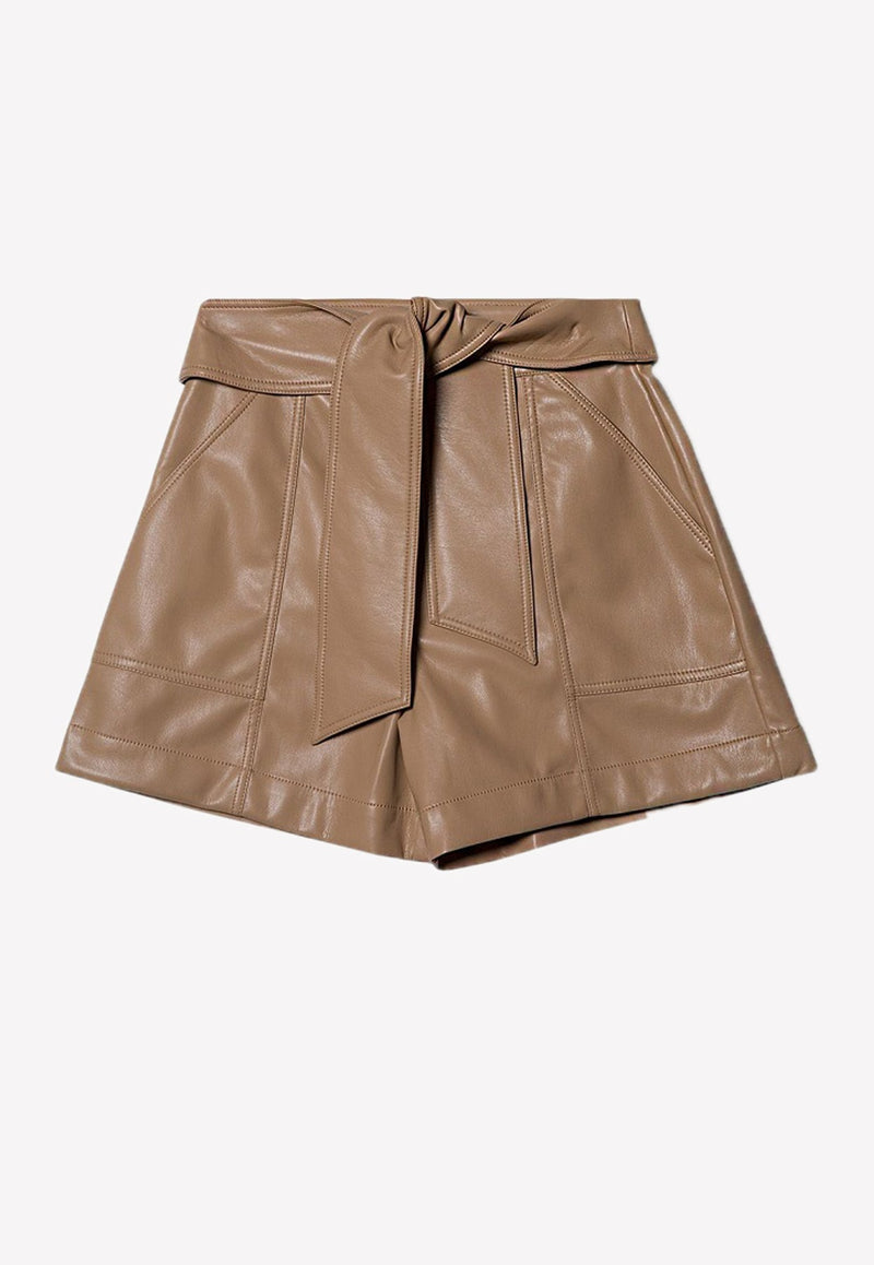 Mari Tie-Waist Leather Shorts