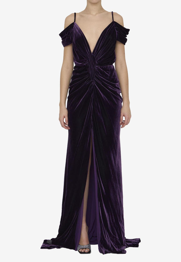 Off-Shoulder Maxi Velvet Dress
