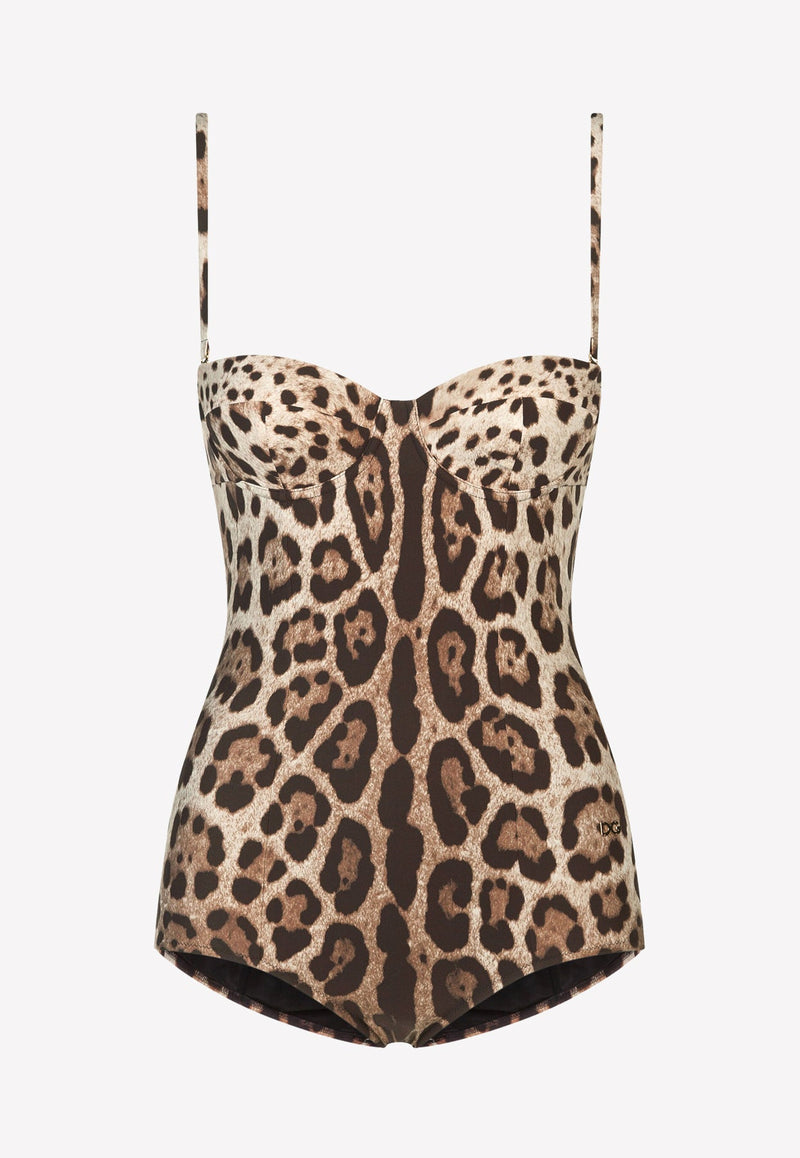 Leopard Print Bustier One-Piece Swimsuit