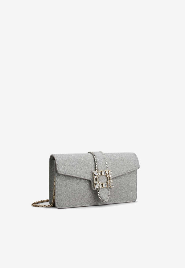 Miss Vivier Crystal Buckle Clutch in Glitter Fabric