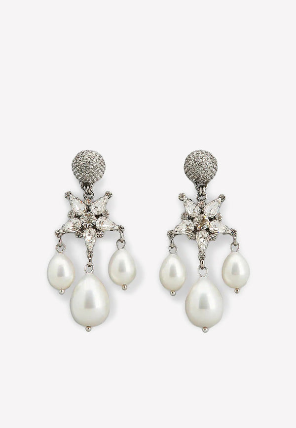 Crystal Stars and Pearls Drop Earrings