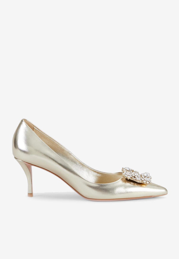 65 Crystal-Embellished Buckle Pumps in Nappa Leather