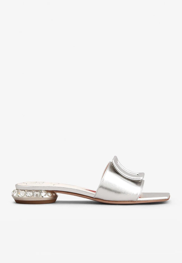 Strass Heel Flat Mules in Nappa Leather