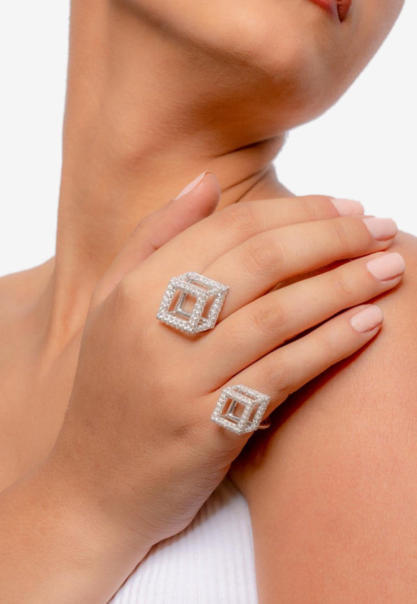 Cube Mirage Three-Finger Diamond Ring in 18-karat White Gold