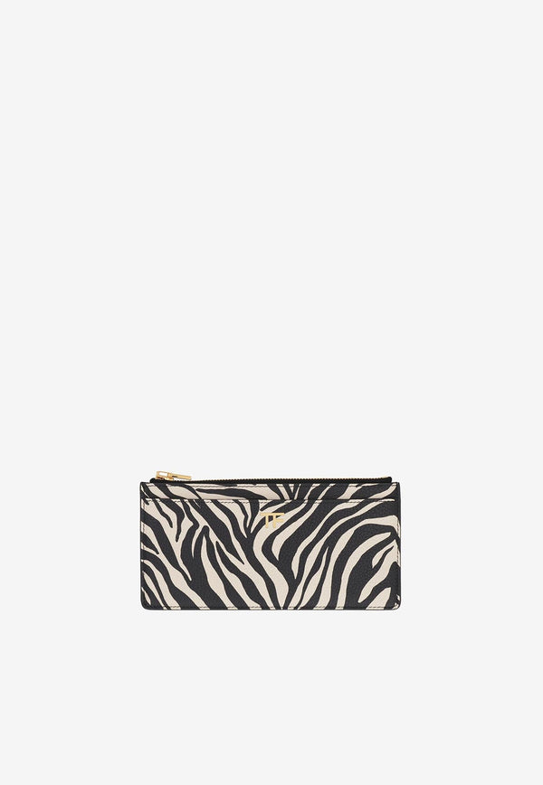 Zebra Print Zipped Cardholder in Leather