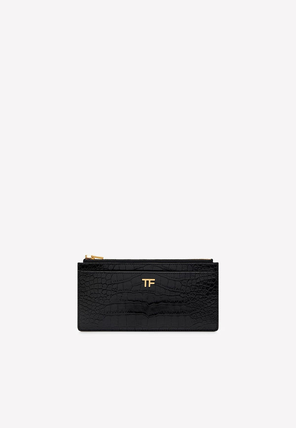 TF Zipped Wallet in Croc Embossed Leather