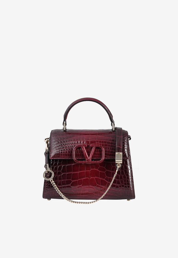 Small VSLING Top Handle Bag in Crocodile Leather