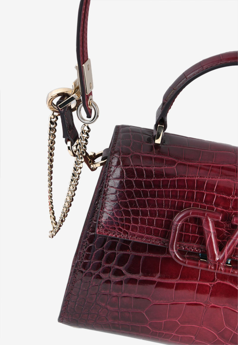 Small VSLING Top Handle Bag in Crocodile Leather