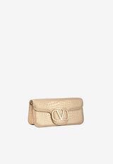 LOCÒ Shoulder Bag in Laminated Crocodile Leather with VLogo Plaque