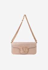 LOCÒ Crocodile Leather Shoulder Bag with VLogo Plaque