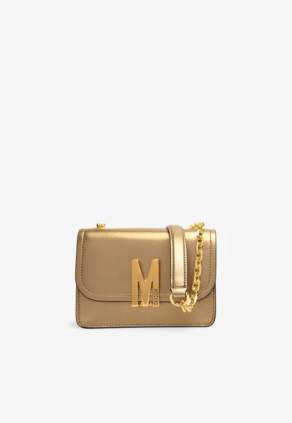 M Logo Shoulder Bag in Metallic Leather