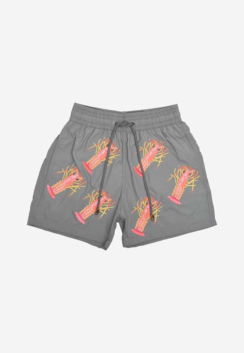 All-Over Lobster Swim Shorts in Grey