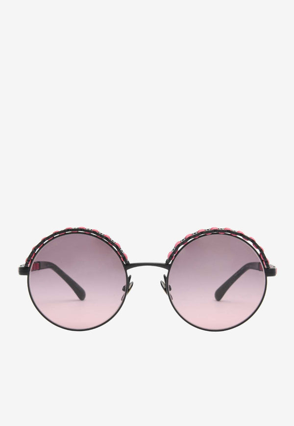 Frame Embellished Round Sunglasses