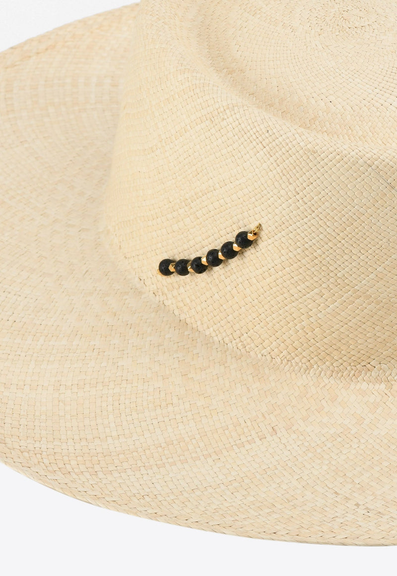 Gena Hat in Straw with Black Stones