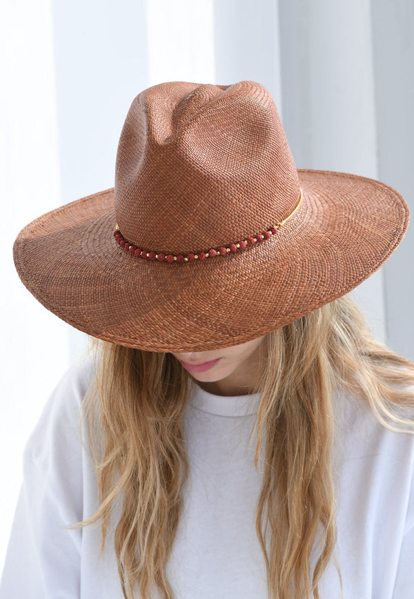 Lea Hat in Straw with Coral Stones