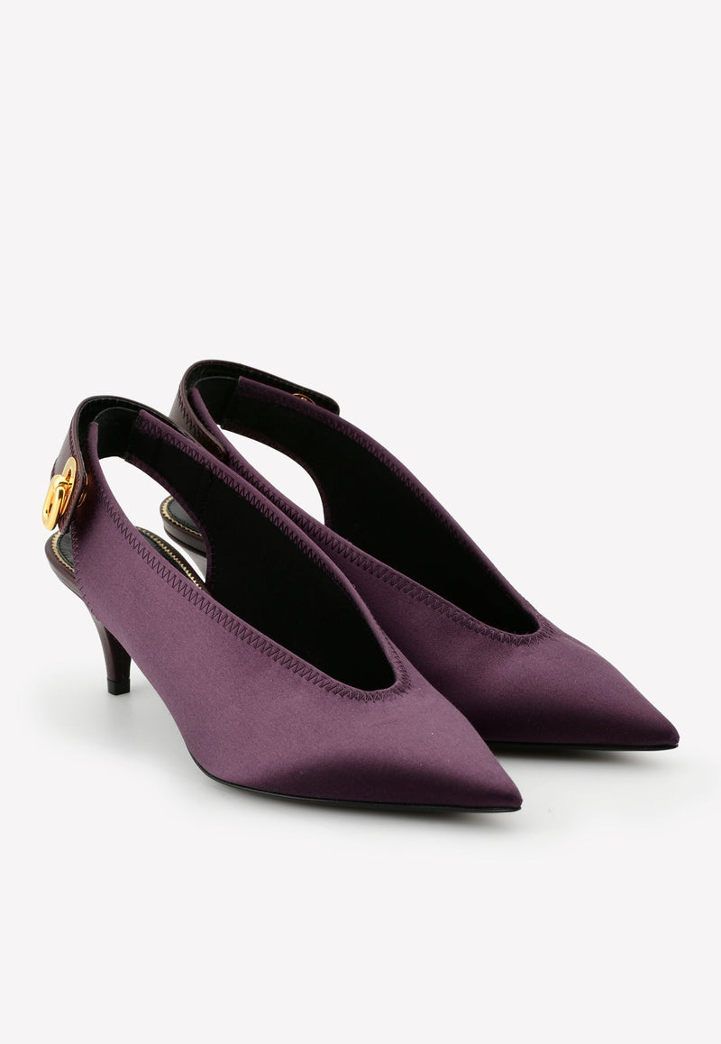 55 Pointed Satin Slingback Pumps