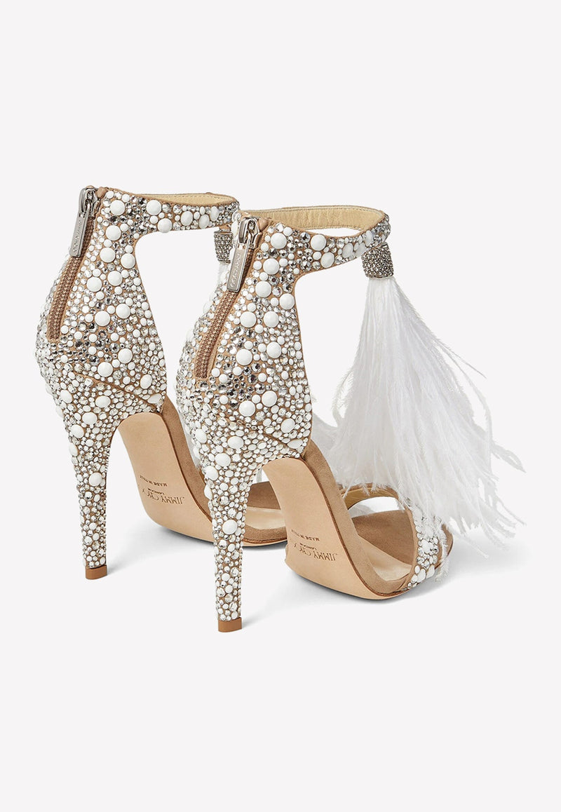 Viola 110 Crystal Suede Sandals with Feather Tassel