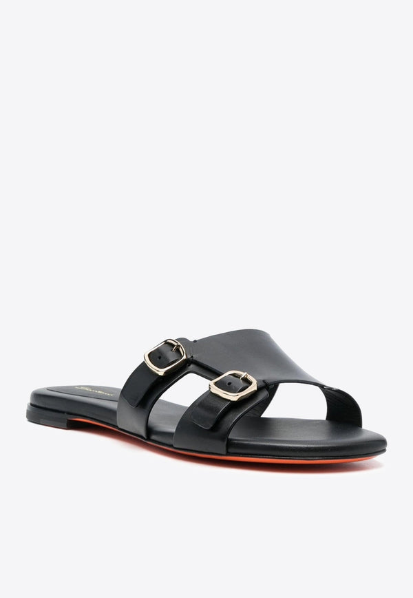 Double-Strap Leather Flat Sandals
